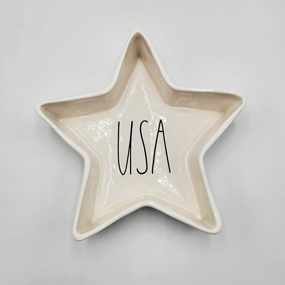 Rae Dunn Artisan Collection by Magenta White Ceramic "USA" Star Shaped Dish